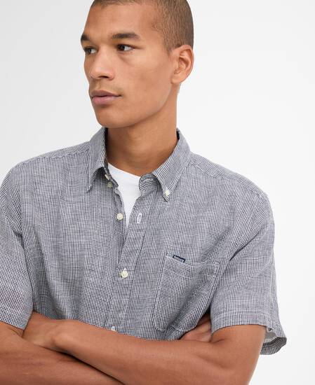 Camicia a maniche corte in lino leggermente aderente Linton Dark Navy