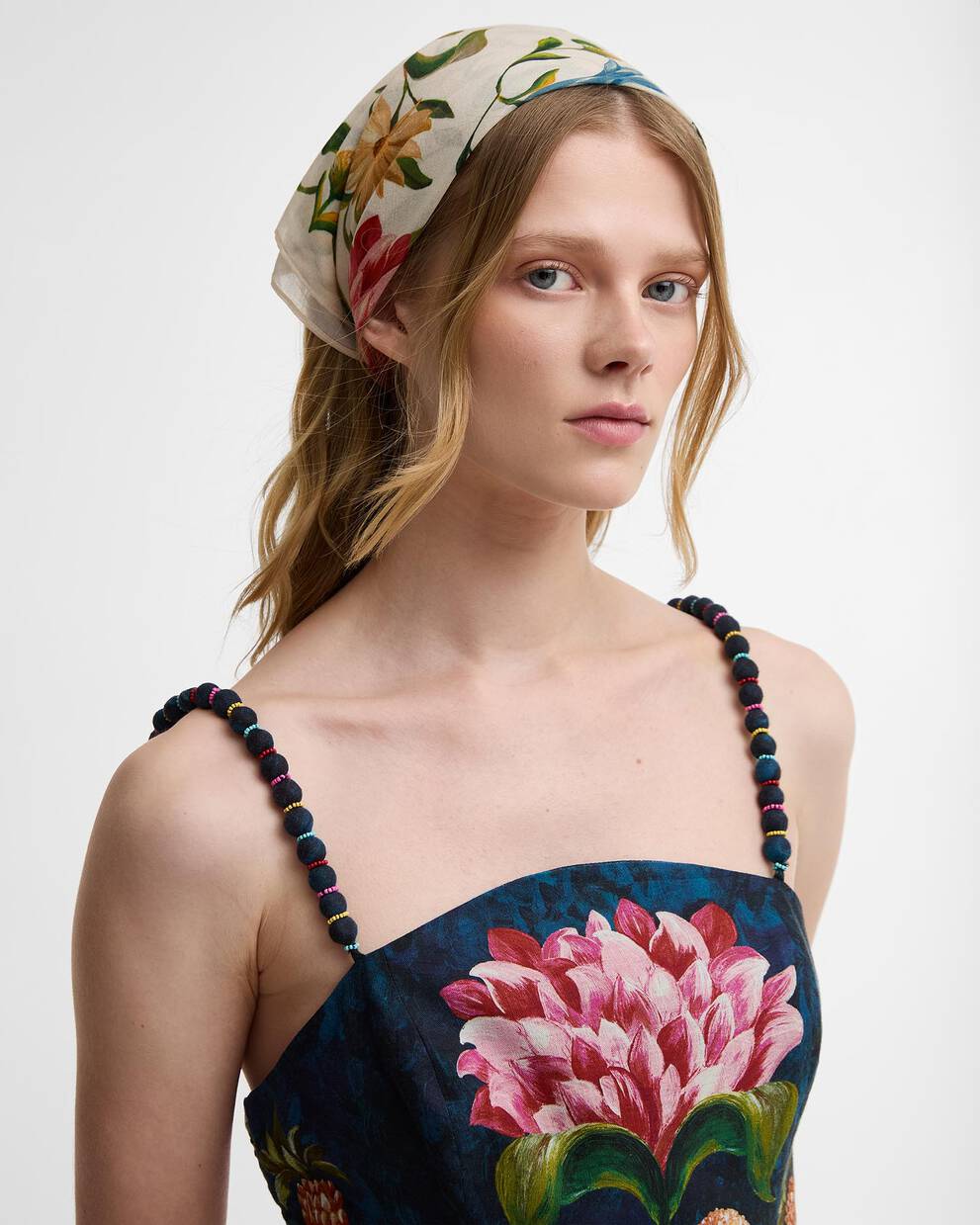 Barbour FARM Rio Azelia Square Scarf Cream Spring Petal