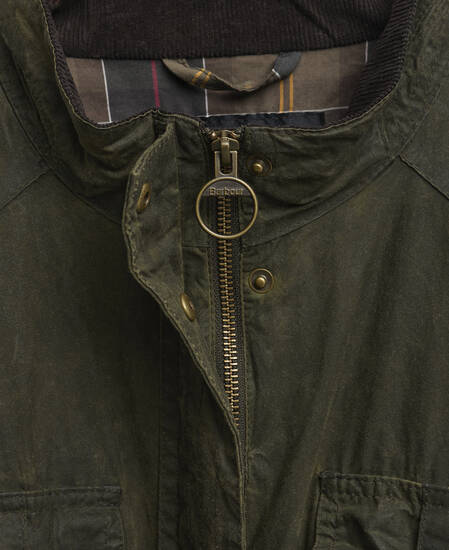 Barbour Re-Loved Defence Waxed Jacket - Size 18 Olive