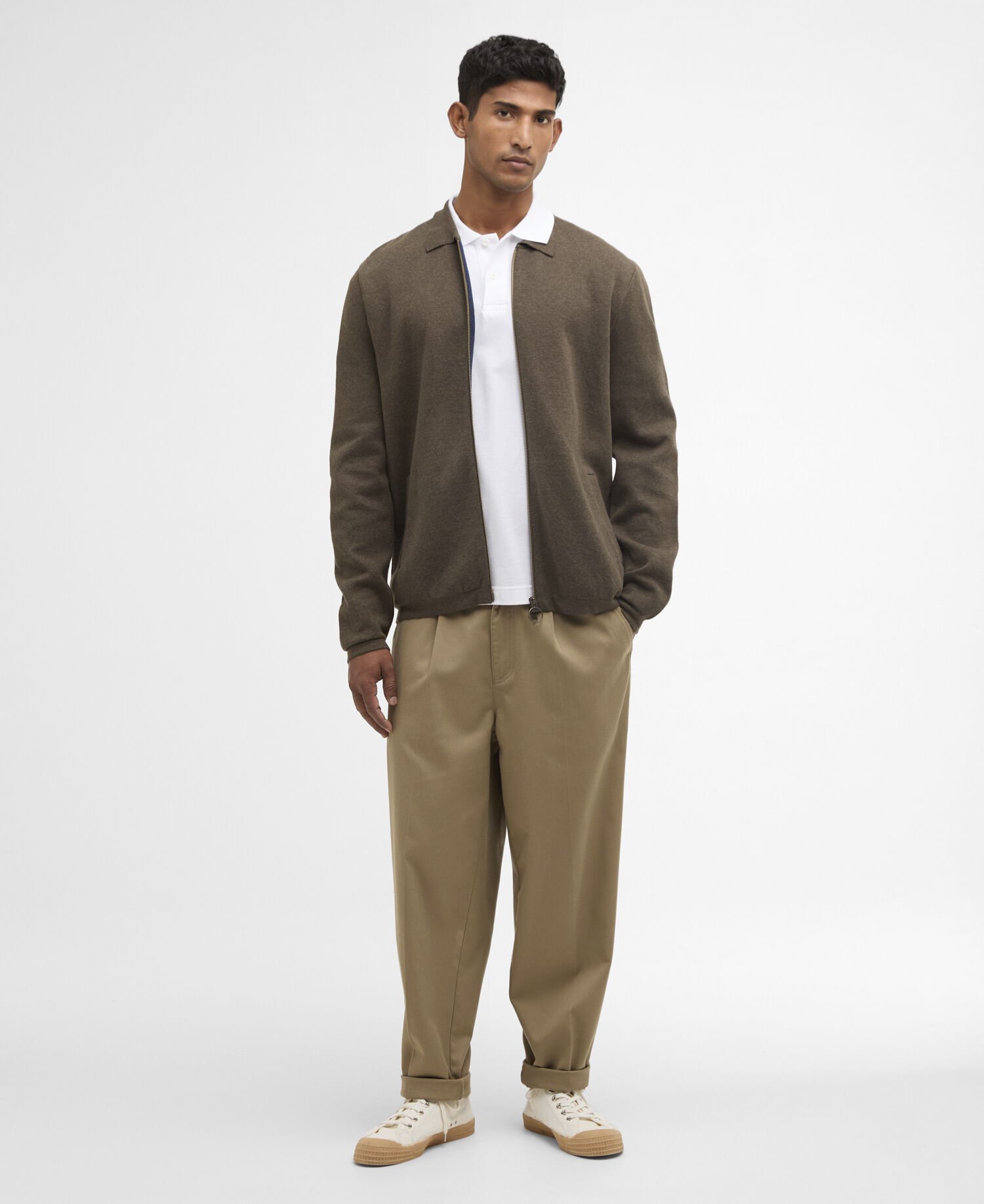 Crowcombe Knitted Zip-Up Jumper Olive