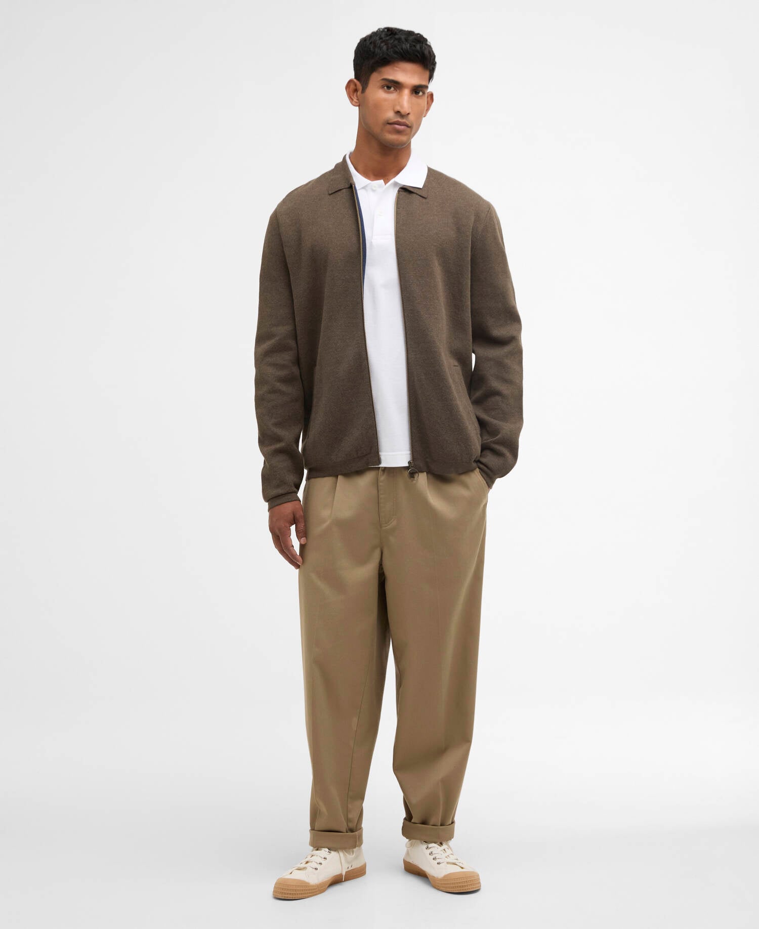 Crowcombe Knitted Zip-Up Jumper Olive image number 1