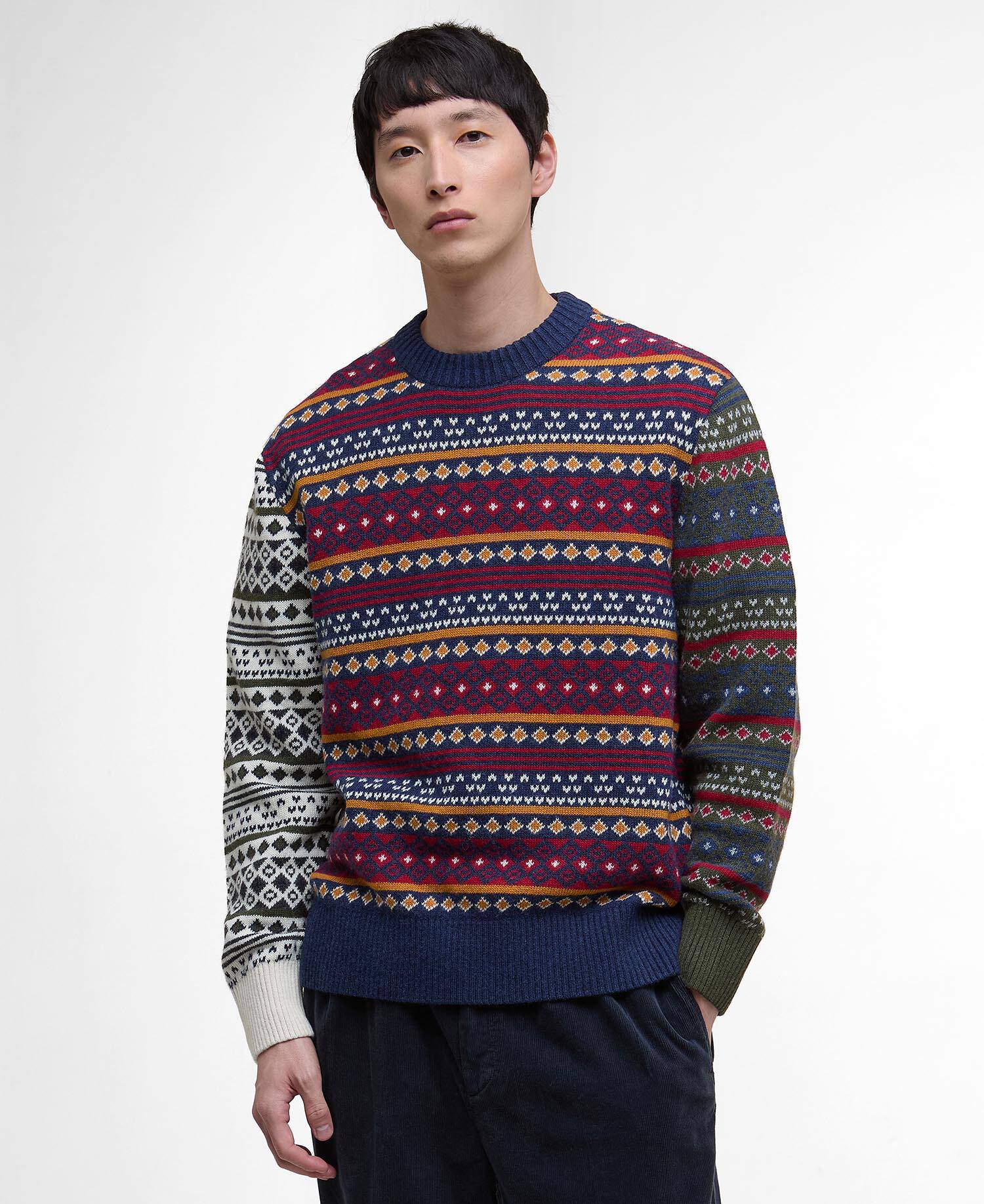 Patchwork Fair Isle Crew Neck Jumper image number 0
