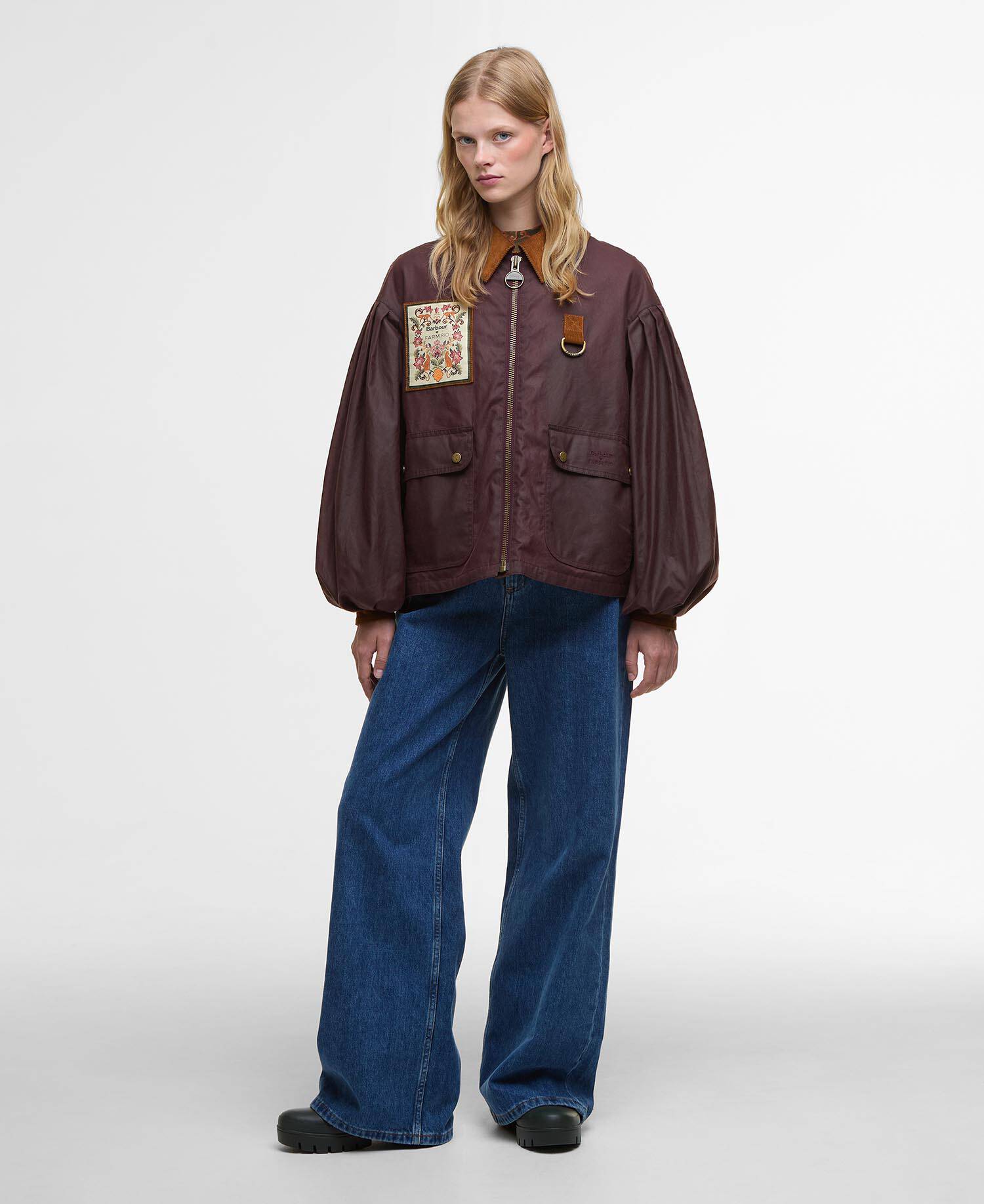Barbour FARM Rio Thais Waxed Jacket Bordeaux/Cream Heart Print image number 1