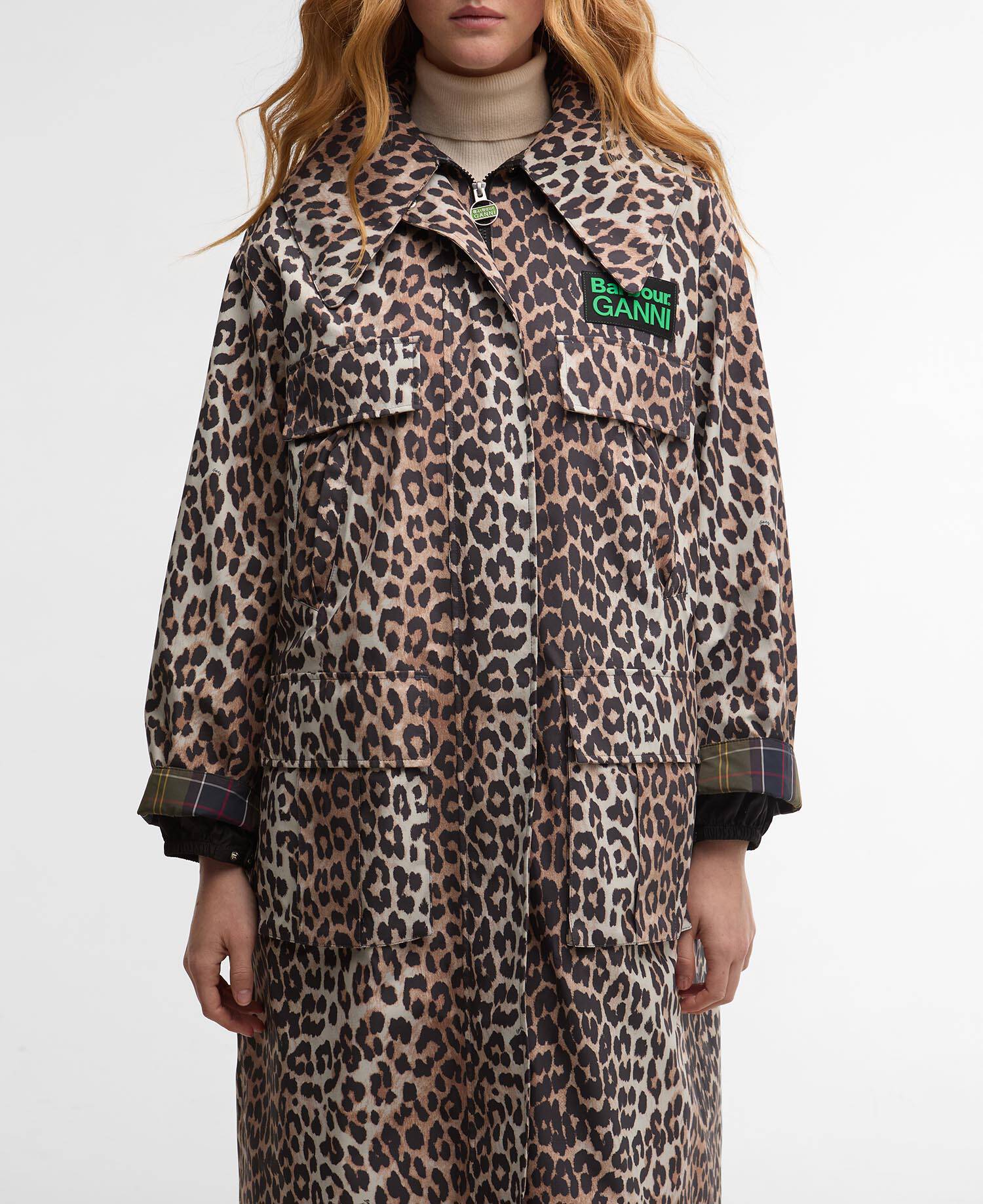 Barbour x GANNI Leopard Print Waterproof Parka Jacket Ganni Leopard Print image number 4