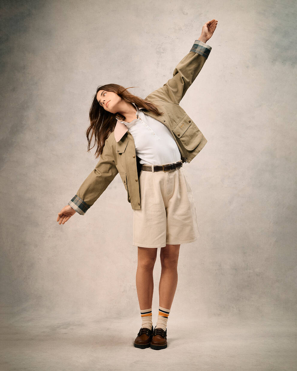 Cropped Beadnell Casual Jacket Bleached Olive/Ancient/Gardenia