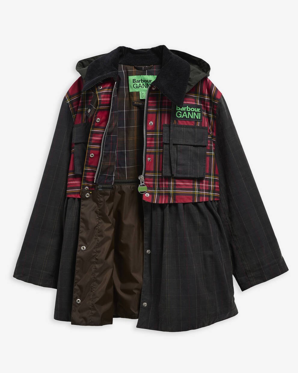 Barbour x GANNI Tartan Peplum Waxed Jacket