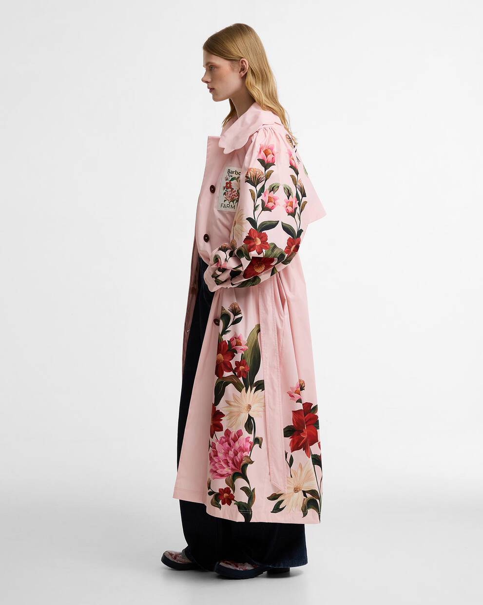 Barbour FARM Rio Bromelia Showerproof Trench Coat Pink Edens Bloom/Cream Flower
