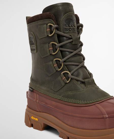 Barbour x SOREL Caribou Horizon GTX Waterproof Boots Olive / Dark Brown