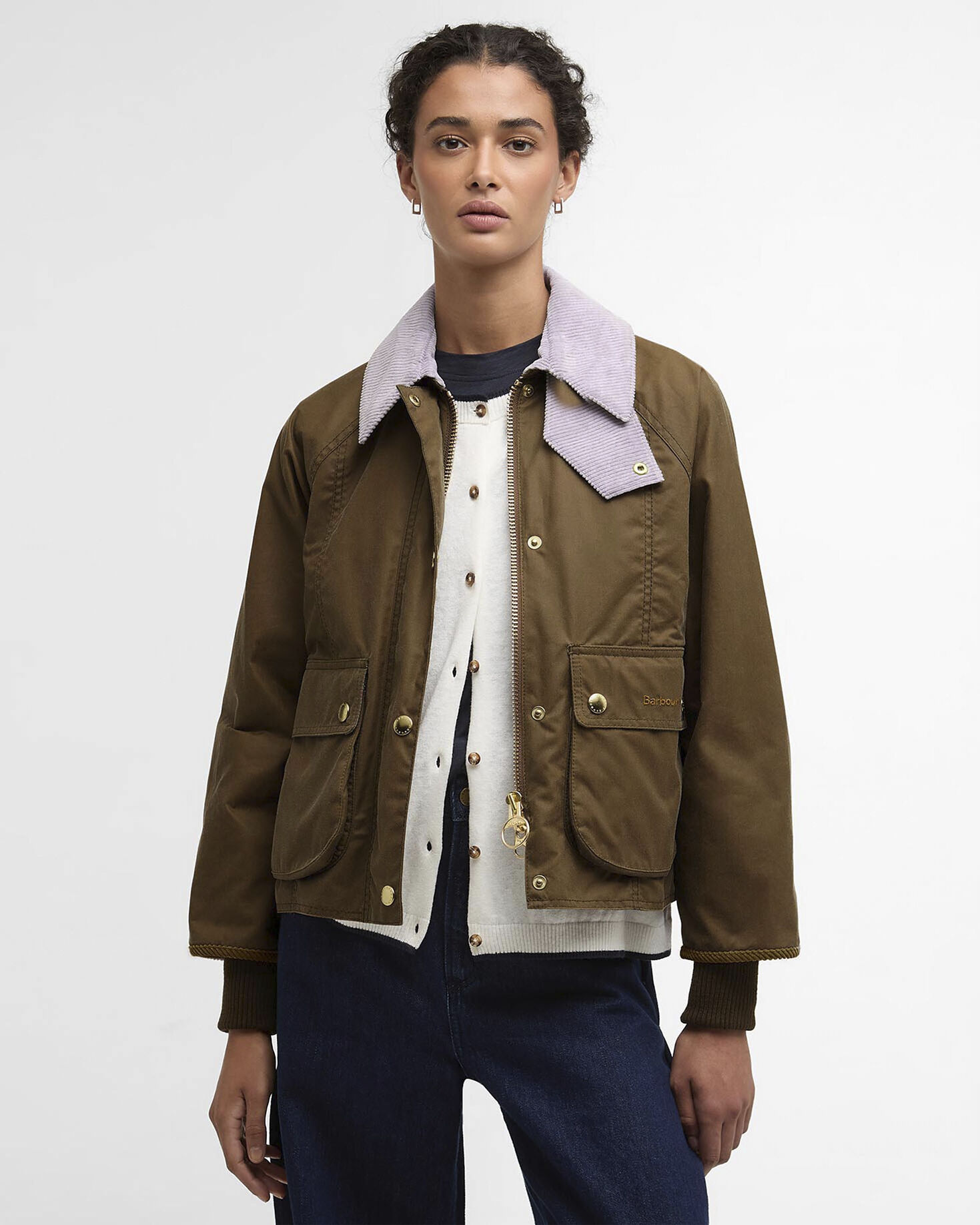 Cropped Beadnell Waxed Jacket Sand/Dress/Heather Mist