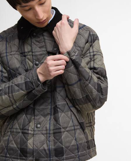 Tartan Transport Quilted Jacket Navy Winter Dress Tartan