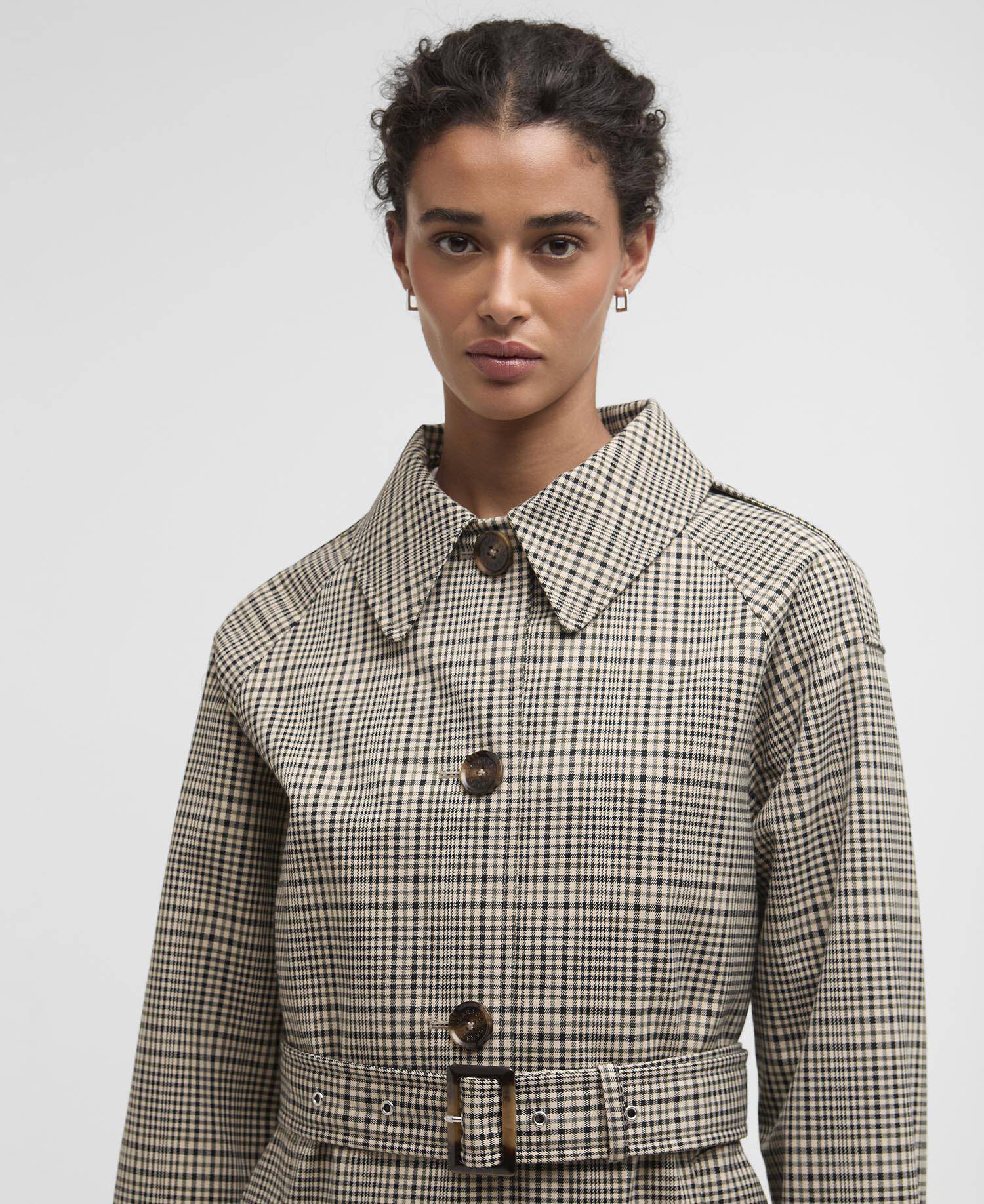 Maia Check Showerproof Trench Coat Olive Prince Of Wales Check image number 3