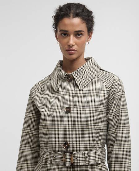 Maia Check Showerproof Trench Coat Olive Prince Of Wales Check