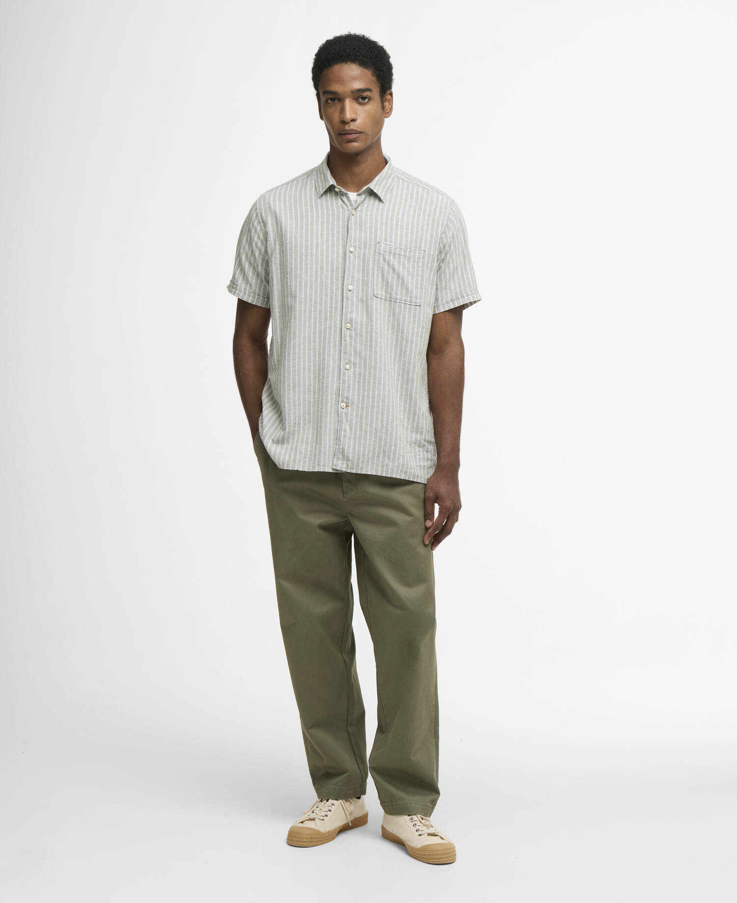 Nelson Striped Short-Sleeved Shirt Bleached Olive image number 1
