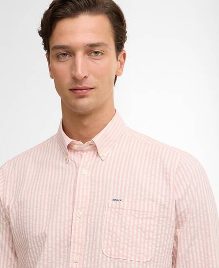 Cresswell Seersucker Tailored Long-Sleeved Shirt Mineral Pink