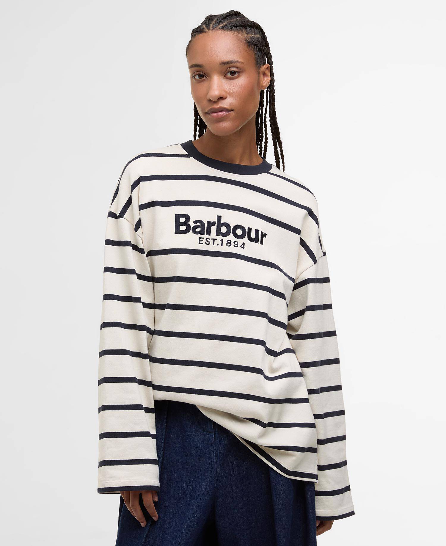 Top a maniche lunghe Maeve Ecru/Dark Navy Stripe image number 0