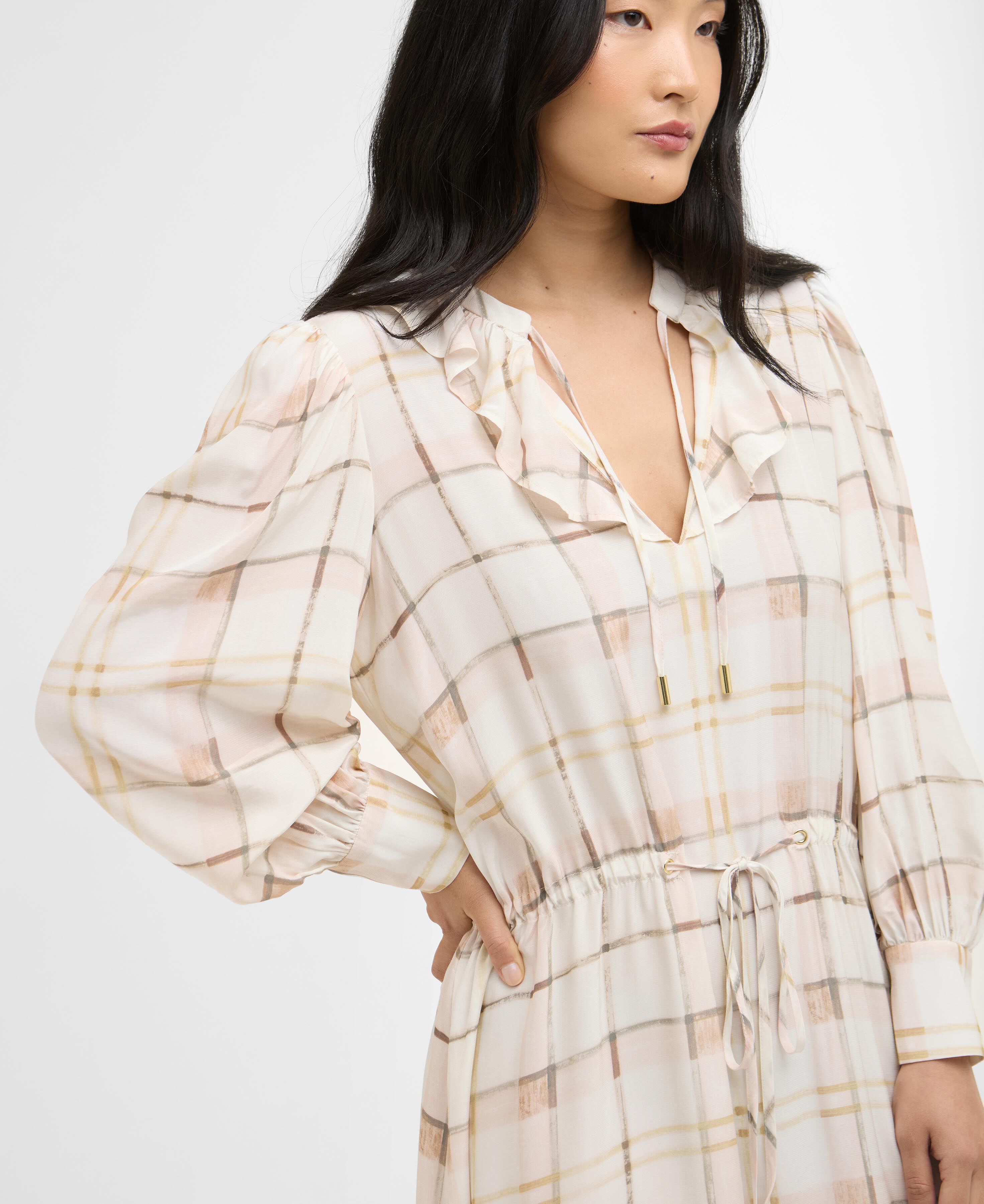 Kleid Asker Check Midi Silver Peony Painted Check