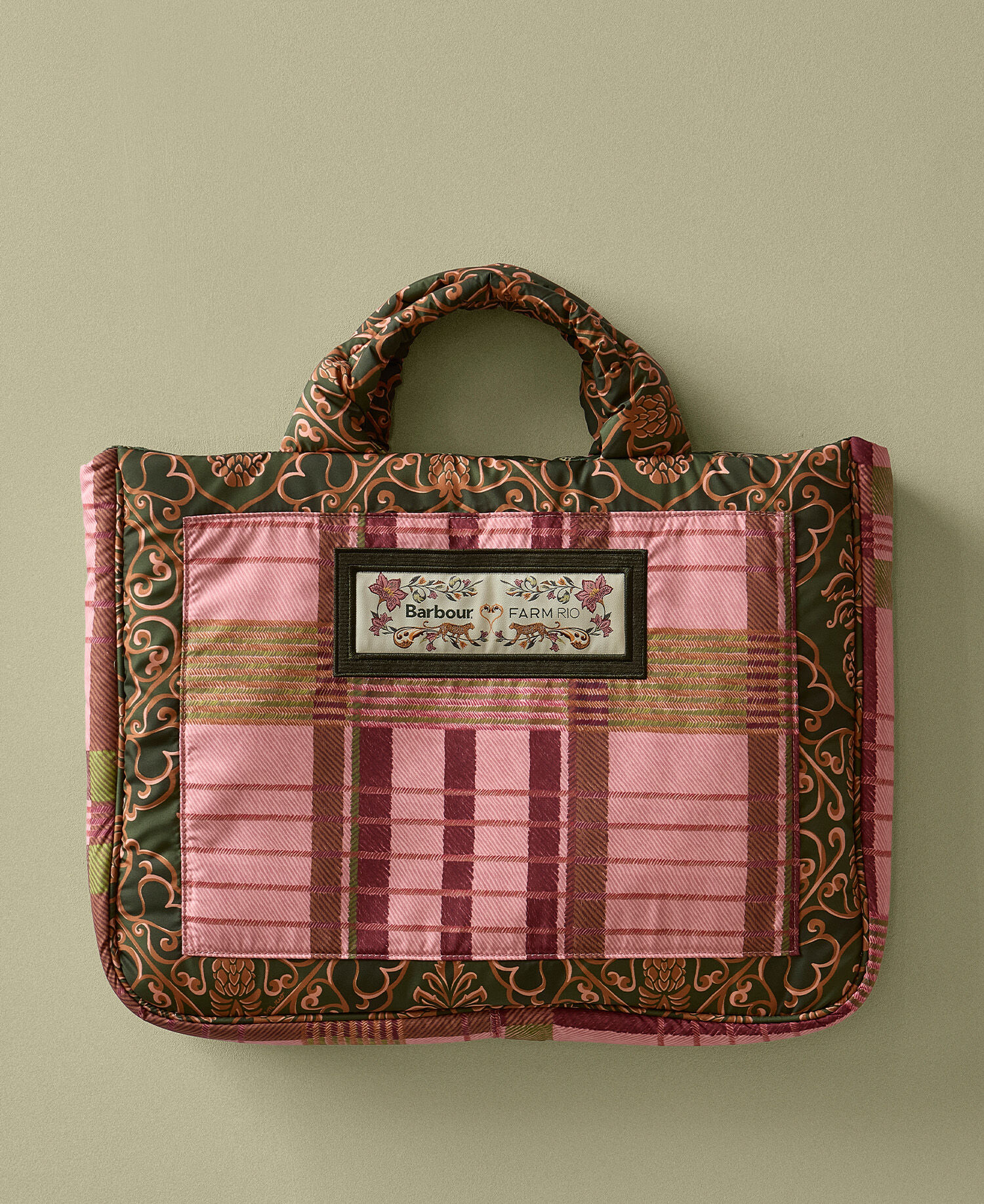 Barbour FARM Rio Maria Clara Tote Bag Pink Tartan