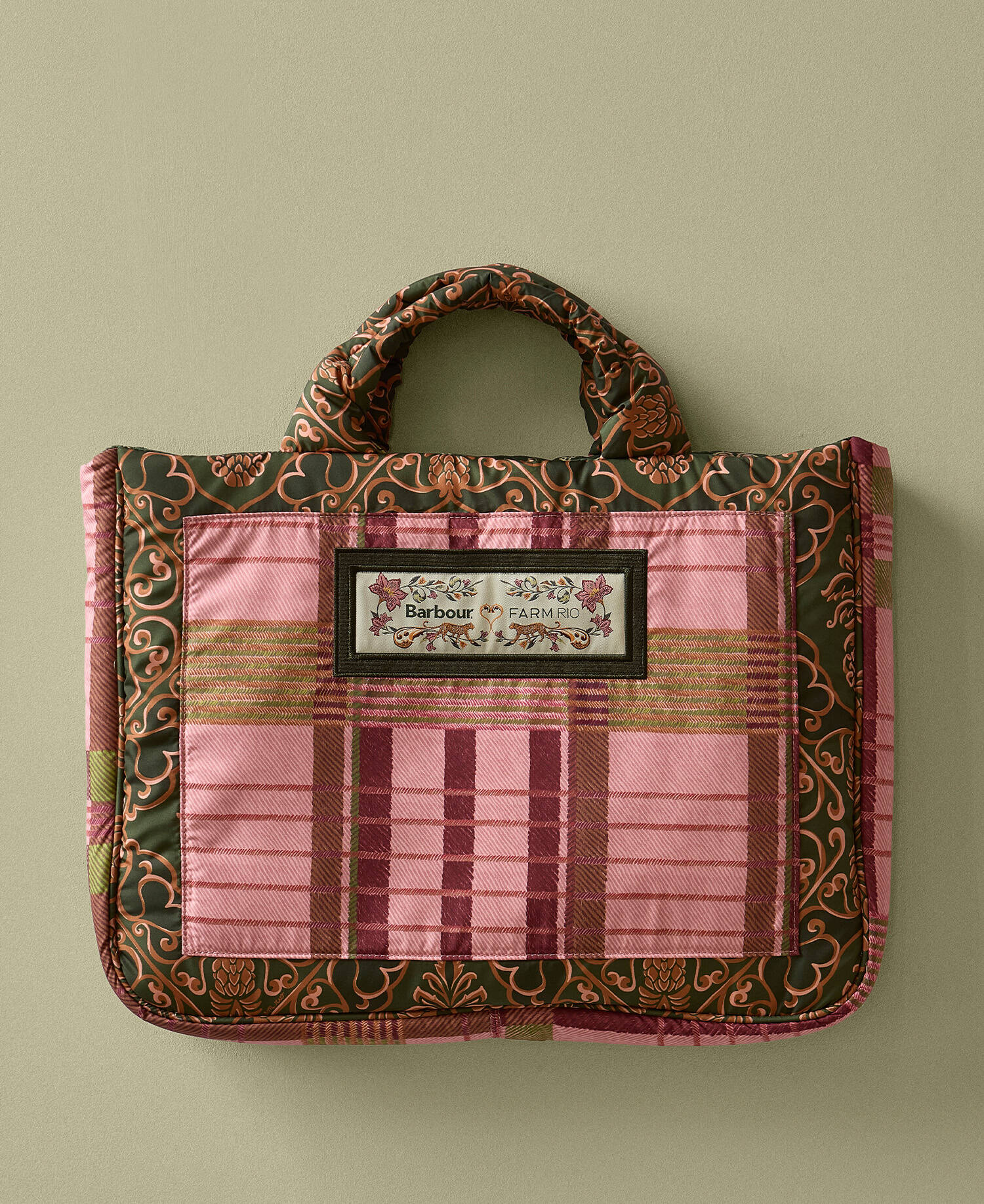Barbour FARM Rio Maria Clara Tote Bag Pink Tartan image number 0