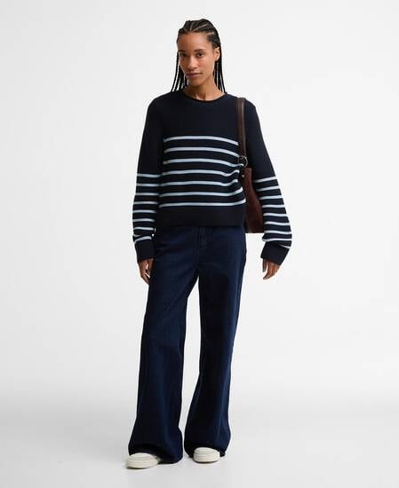 Hinton Striped Crew Neck Jumper Dark Navy Stripe