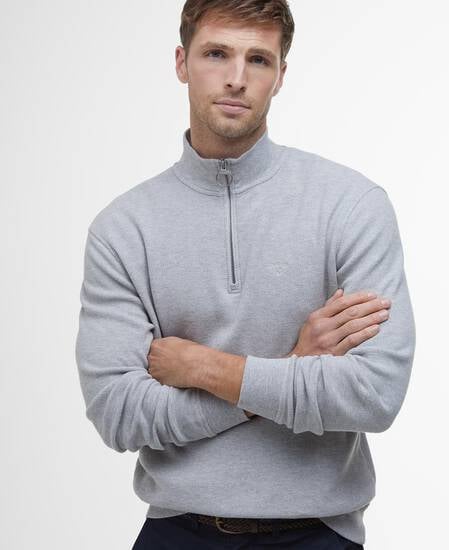 Pique Interlock Quarter-Zip Sweatshirt Grey Marl