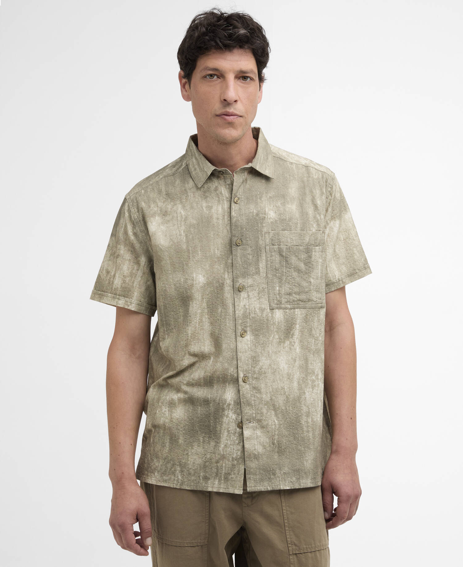 Ross Printed Short-Sleeved Relaxed Shirt Grey Olive image number 0