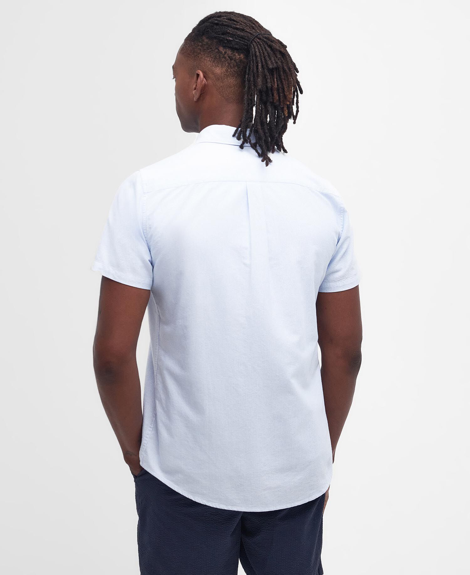 Striped Oxford Tailored Short-Sleeved Shirt Sky Blue