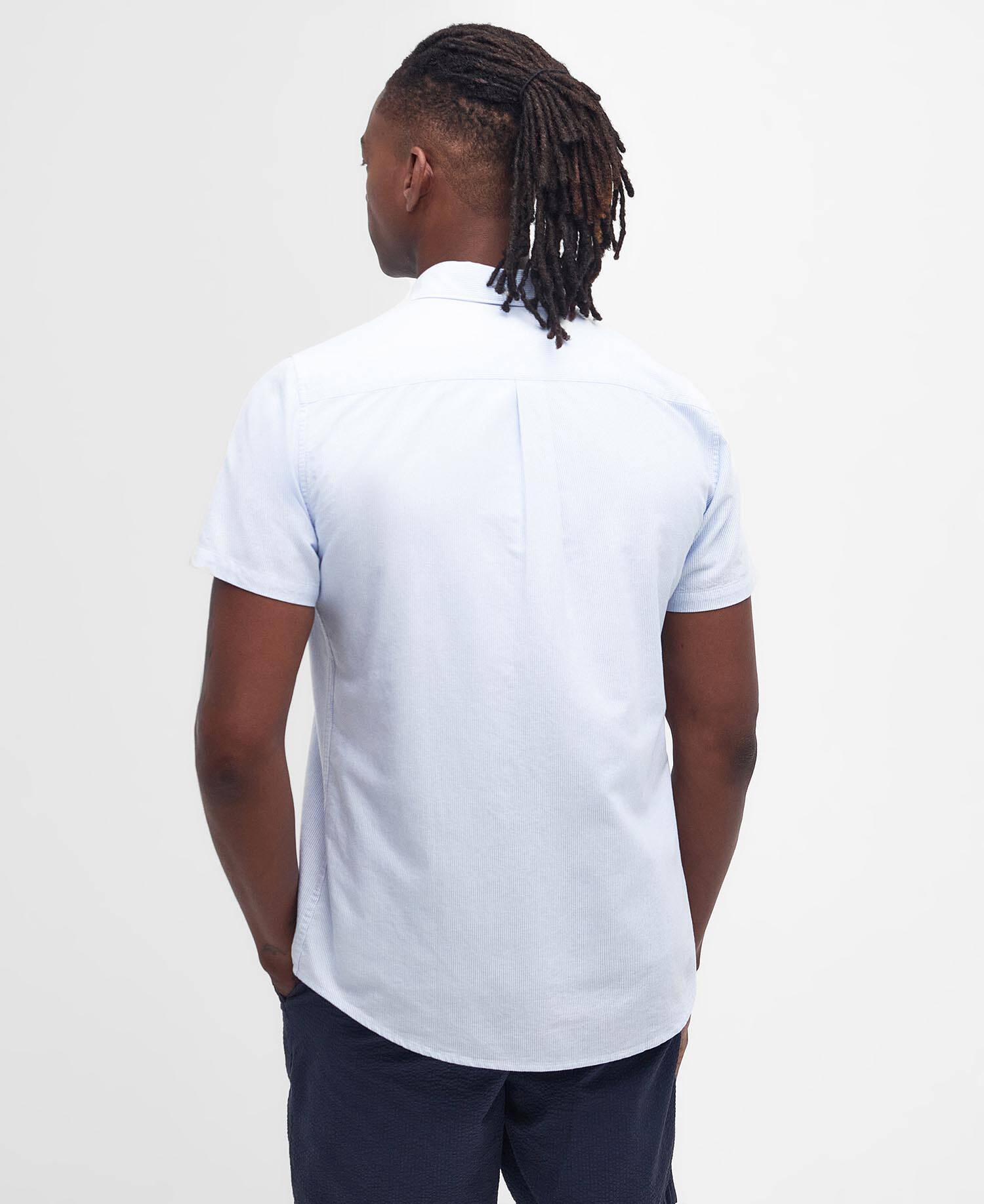 Striped Oxford Tailored Short-Sleeved Shirt Sky Blue image number 2