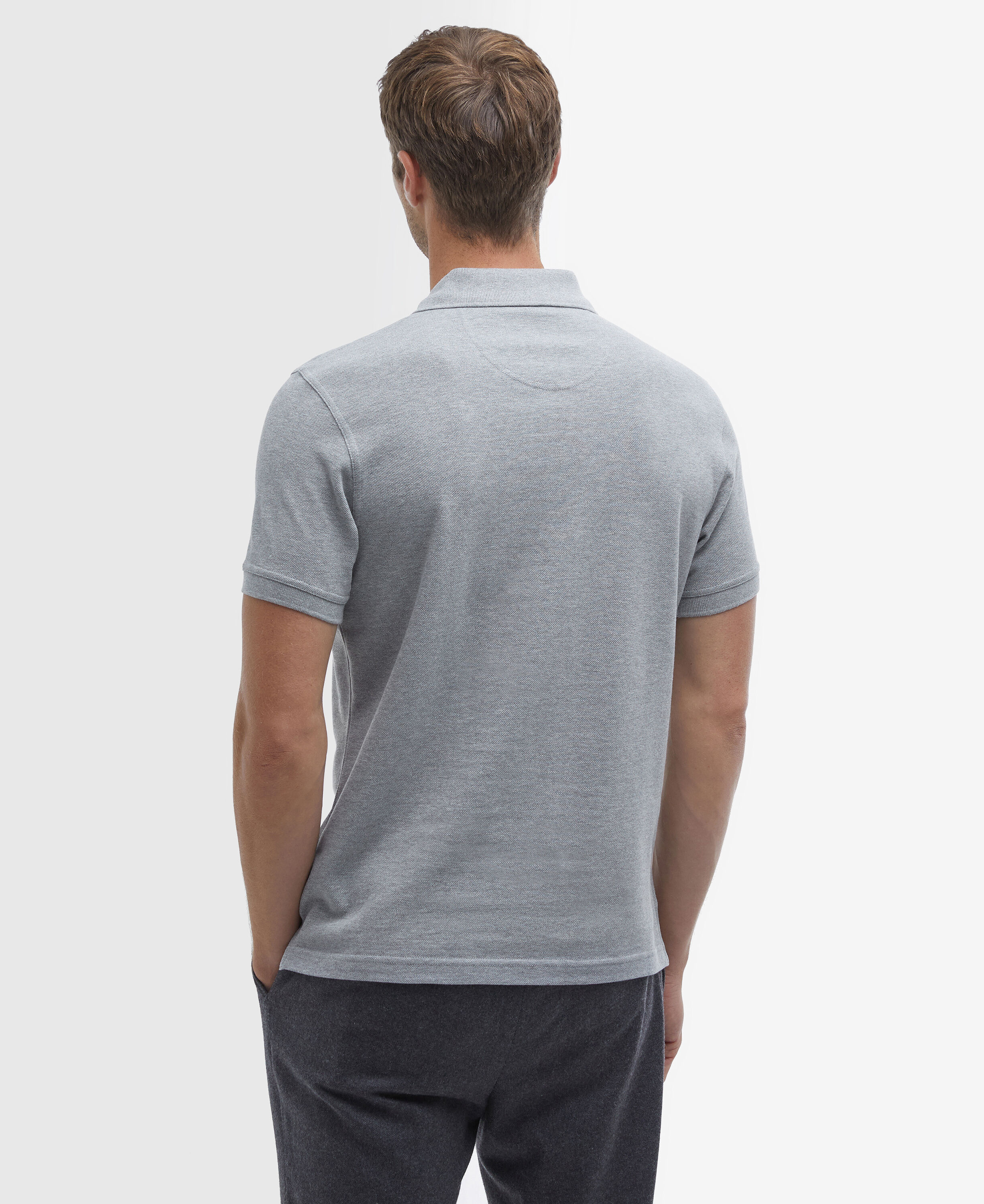Tartan Pique Polo Shirt Grey Marl
