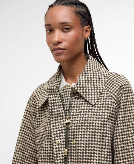 Car Coat Kennedy Check Showerproof Sage Houndstooth/Mist