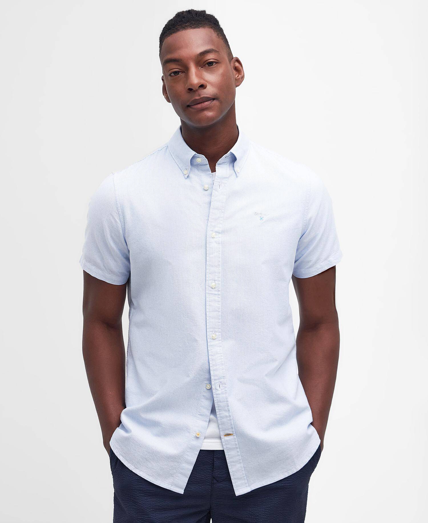 Striped Oxford Tailored Short-Sleeved Shirt Sky Blue image number 0