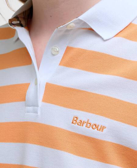 Ashbourne Striped Polo Shirt Papaya/White