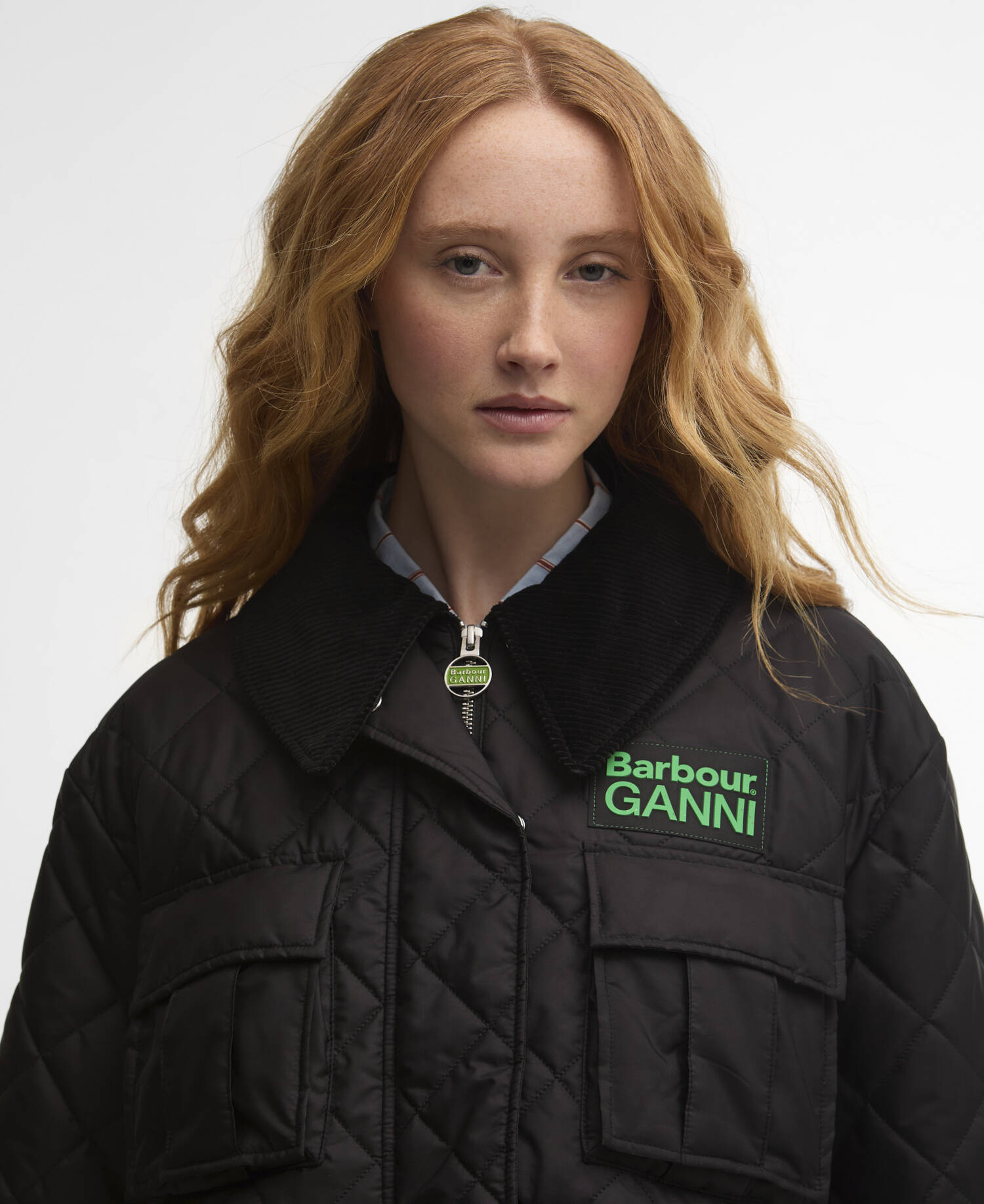 Barbour x GANNI Peplum Longline Quilted Jacket Black/Classic Tartan image number 4