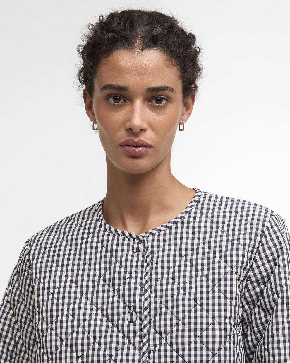 Cashel Gingham Collarless Quilted Jacket