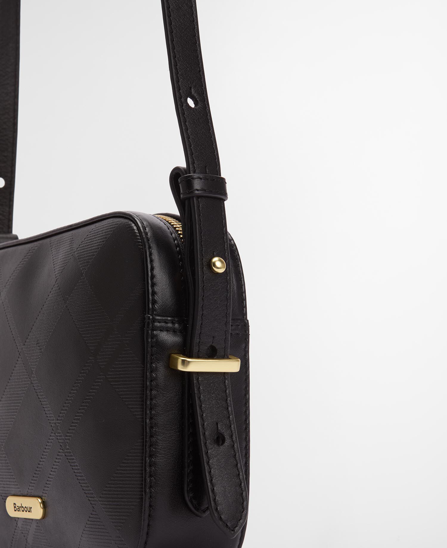 Daphne Deboss Leather Crossbody Bag Black/ Deboss Tartan
