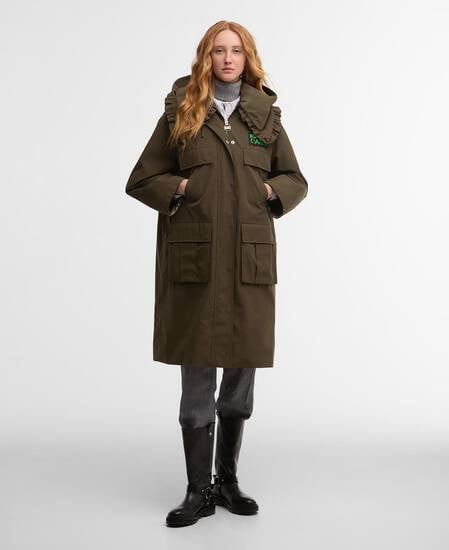 Parka impermeabile Barbour x GANNI Olive/Classic Tartan