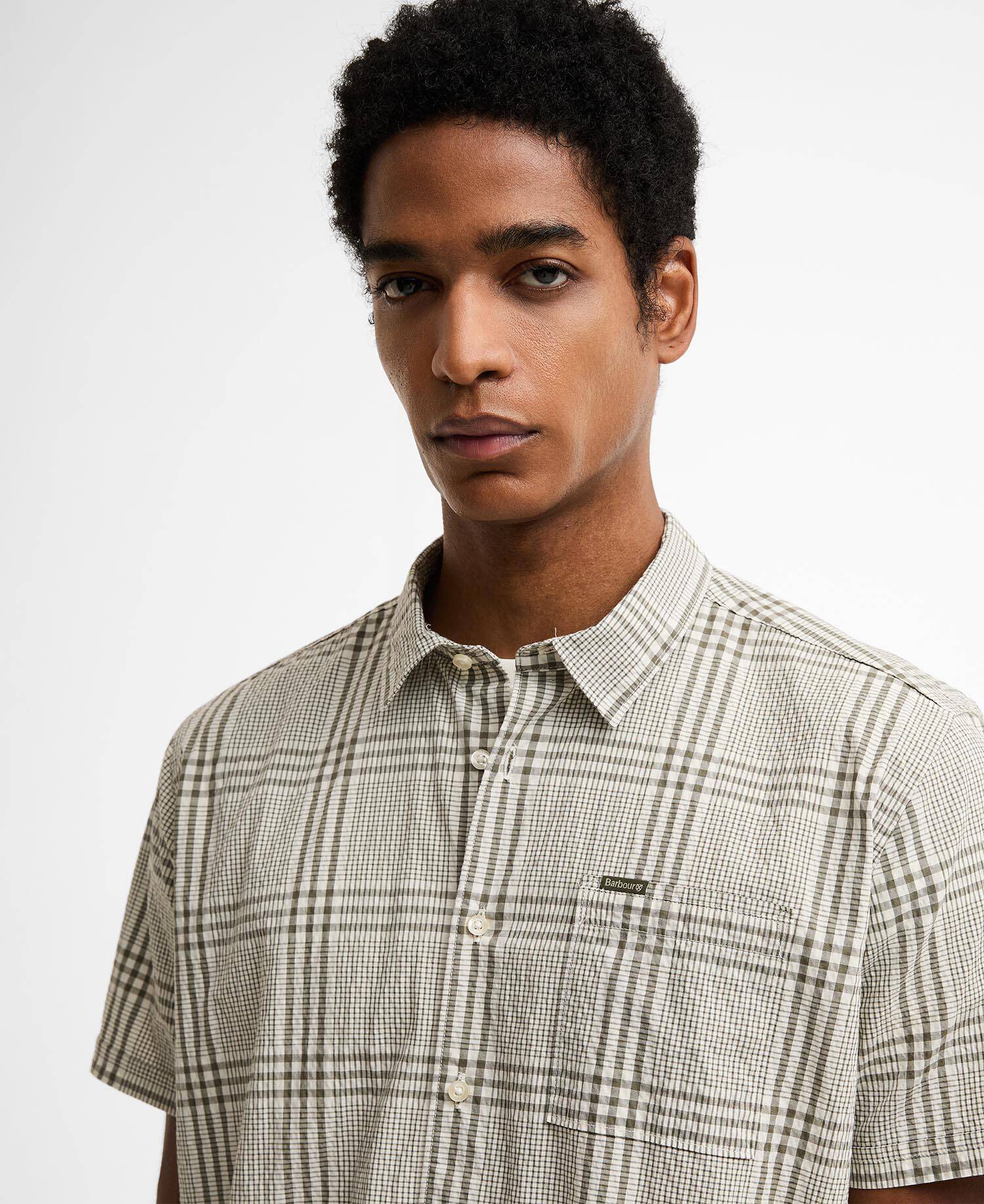 Carrock Checked Seersucker Short-Sleeved Shirt Whisper White image number 3