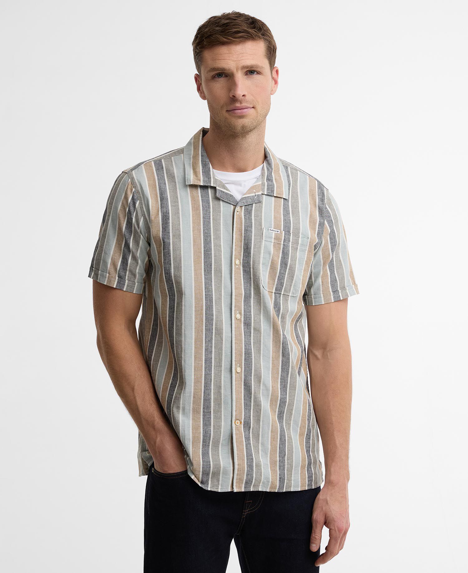 Hayton Striped Short-Sleeved Shirt Dusty Slate