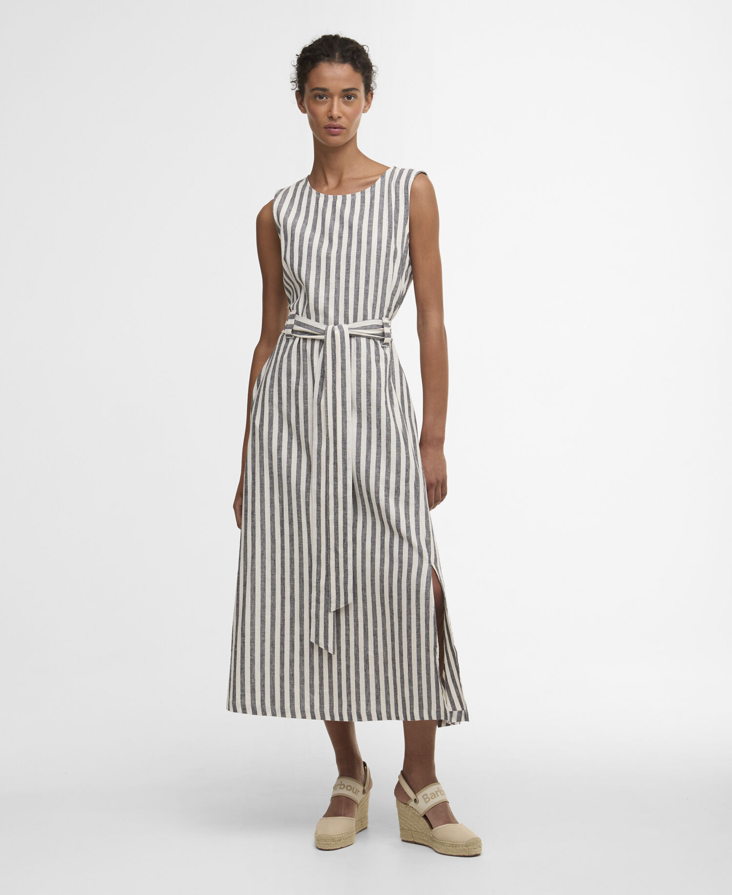 Inez Striped Midi Dress Dark Navy Stripe