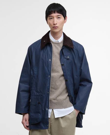 Oversized Beaufort Waxed Jacket Washed Cobalt