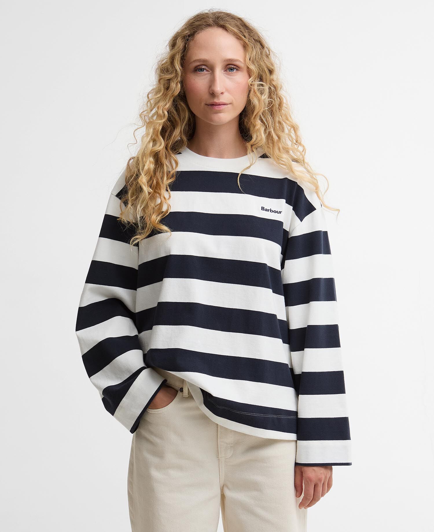 Cartmel Striped Long-Sleeved T-Shirt Cloud/Dark Navy Stripe