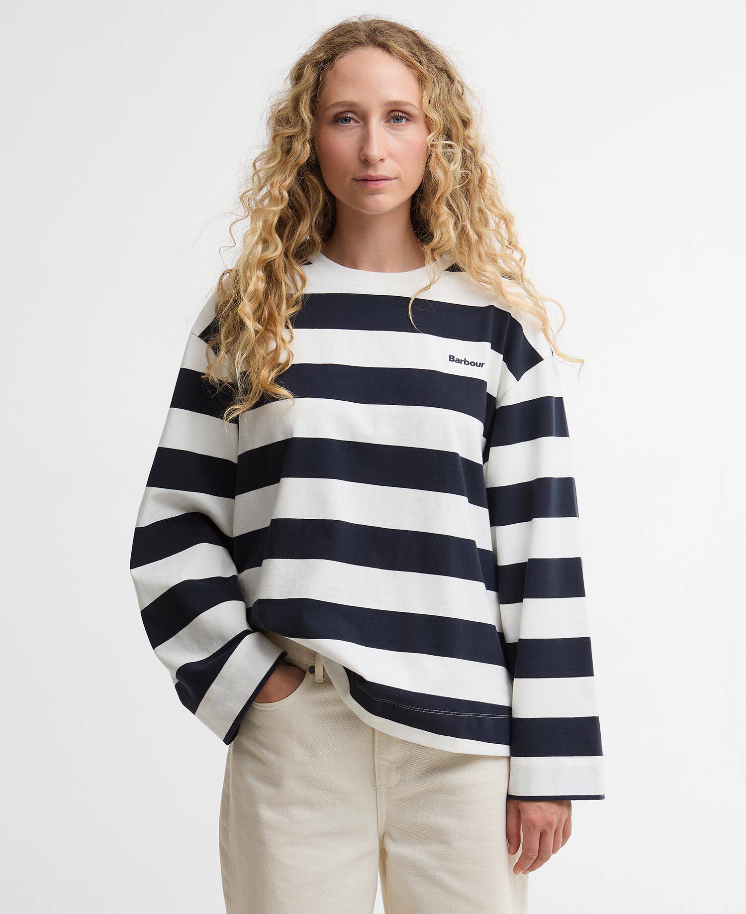 Cartmel Striped Long-Sleeved T-Shirt Cloud/Dark Navy Stripe image number 0