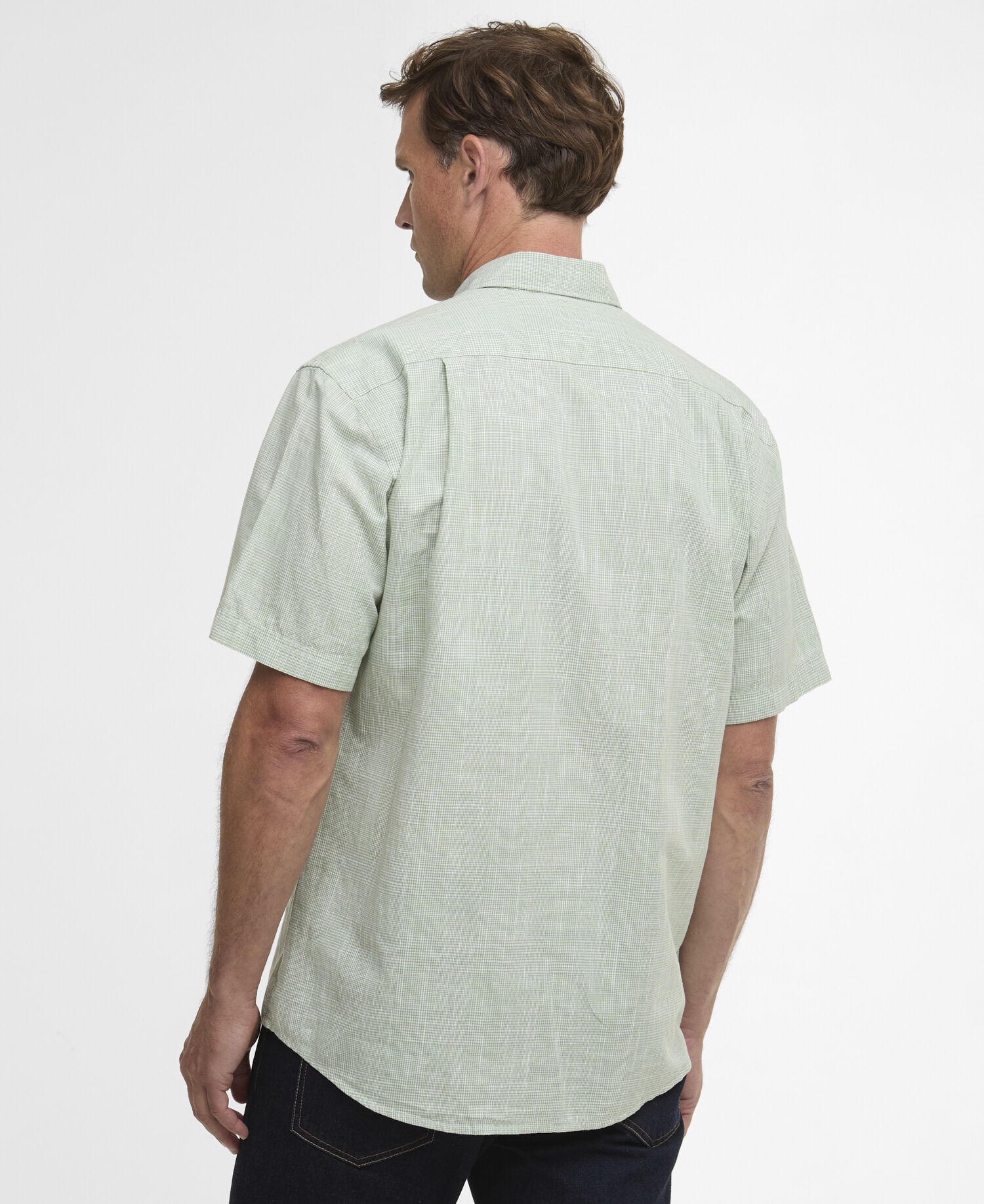 Camicia Fleming in misto lino a maniche corte dalla vestibilit&agrave; regular Loden Green