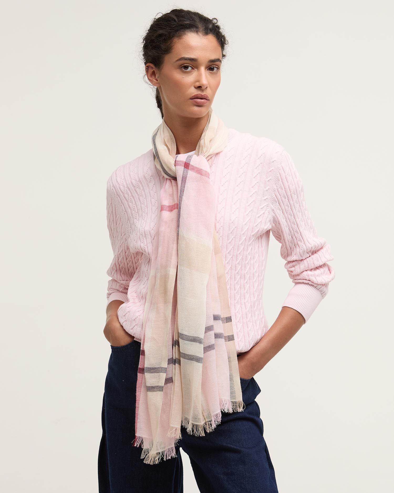 Abigail Tartan Scarf Cherry Blossom