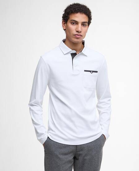 Polo a maniche lunghe leggermente aderente Corpatch White Polo a maniche lunghe leggermente aderente Corpatch White