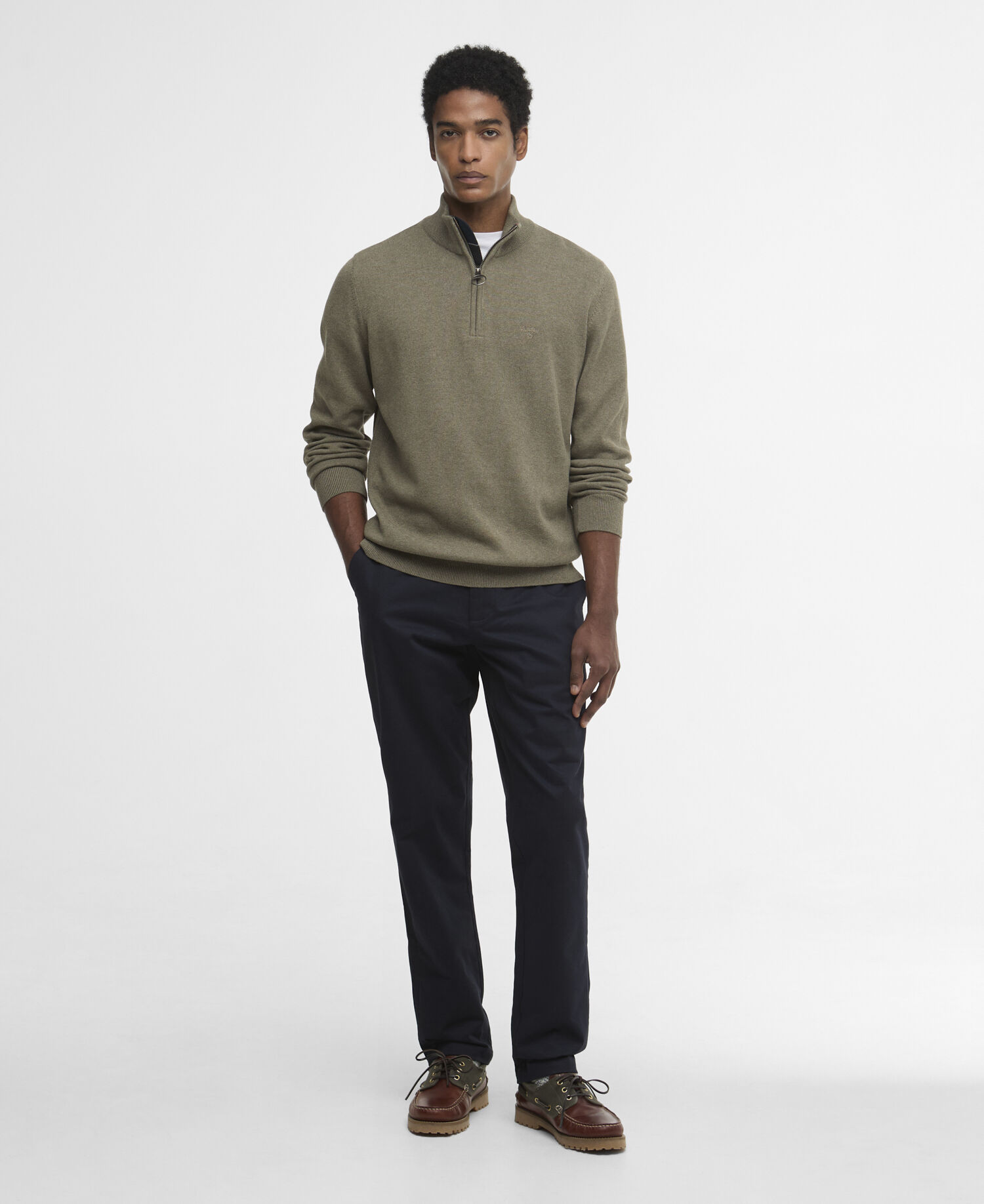Cotton Quarter-Zip Jumper Smokey Olive