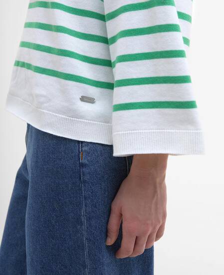 Kayleigh Striped Crew Neck Jumper Cloud/Kelly Green