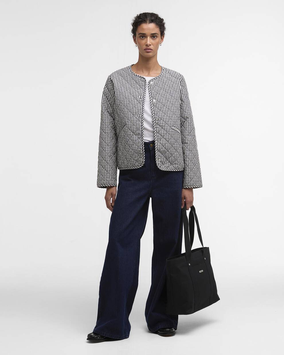 Cashel Gingham Collarless Quilted Jacket