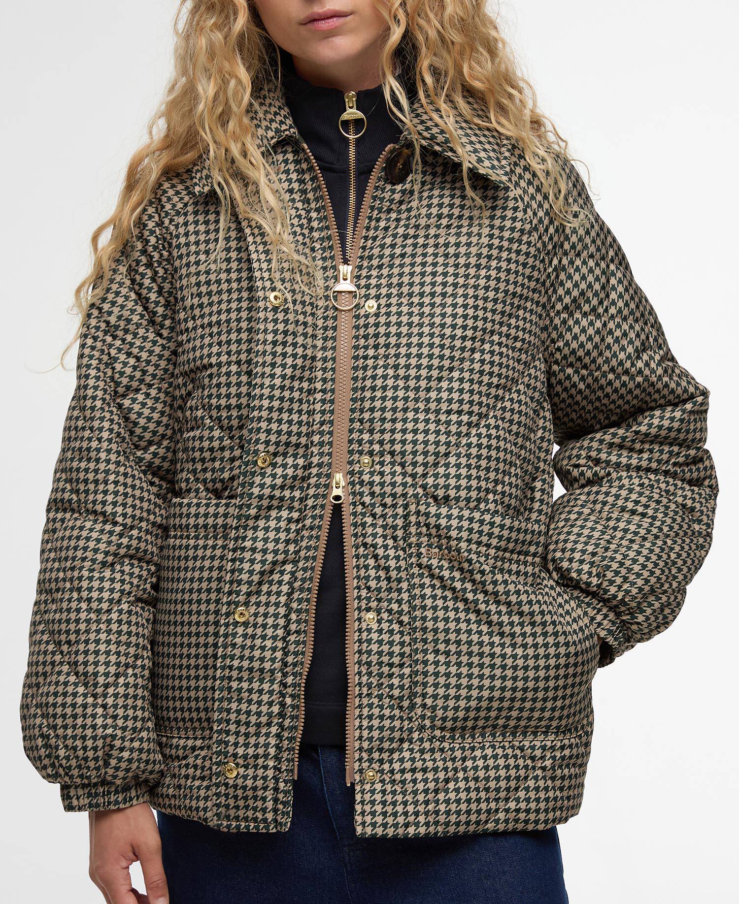 Laoise Check Quilted Jacket Sage Houndstooth/Sand Dune image number 4