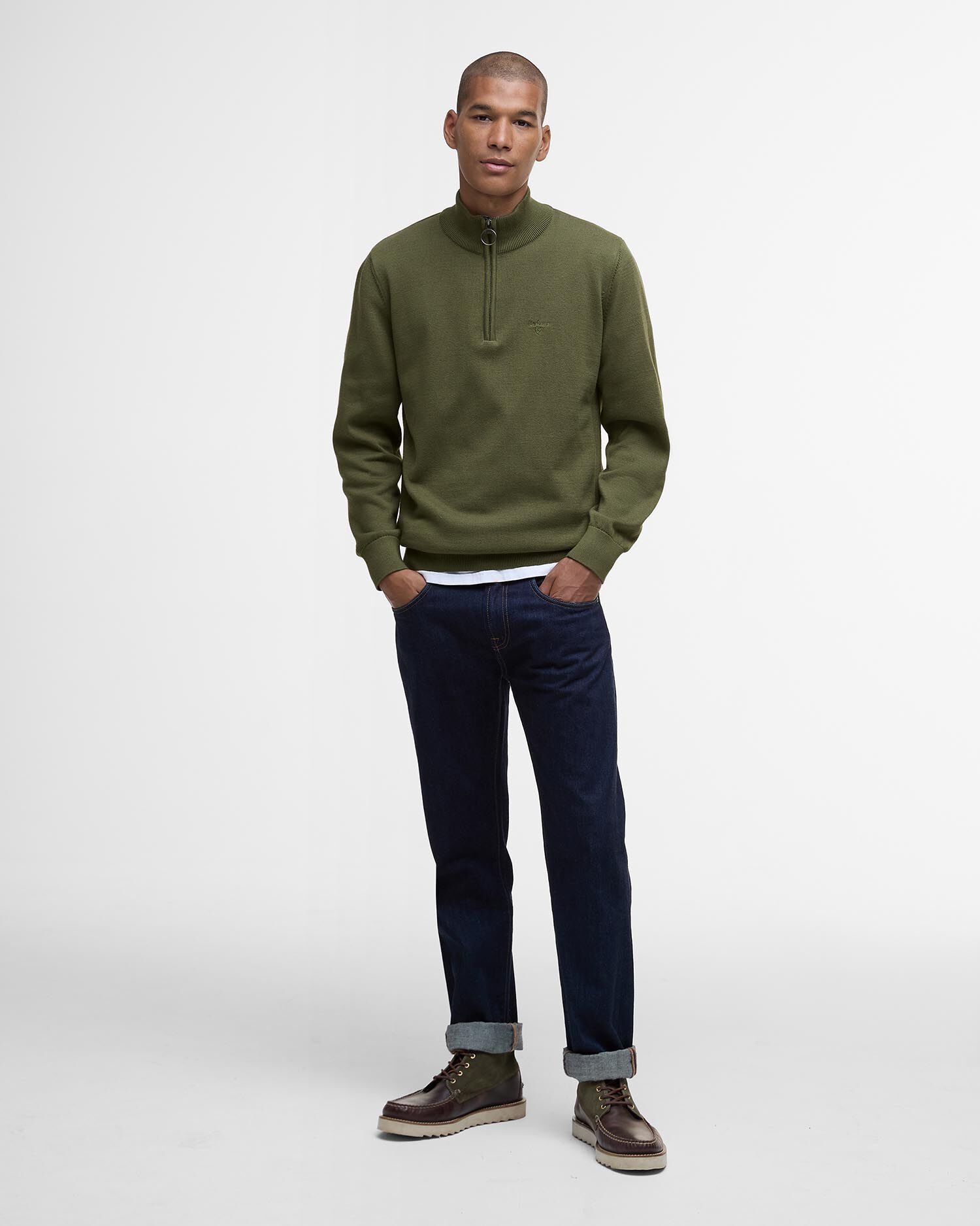 Pullover Cotton Half Zip Winter Moss