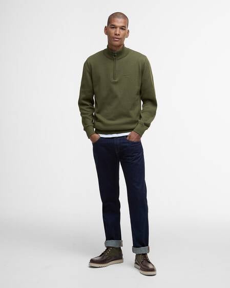 Cotton Quarter-Zip Jumper Winter Moss